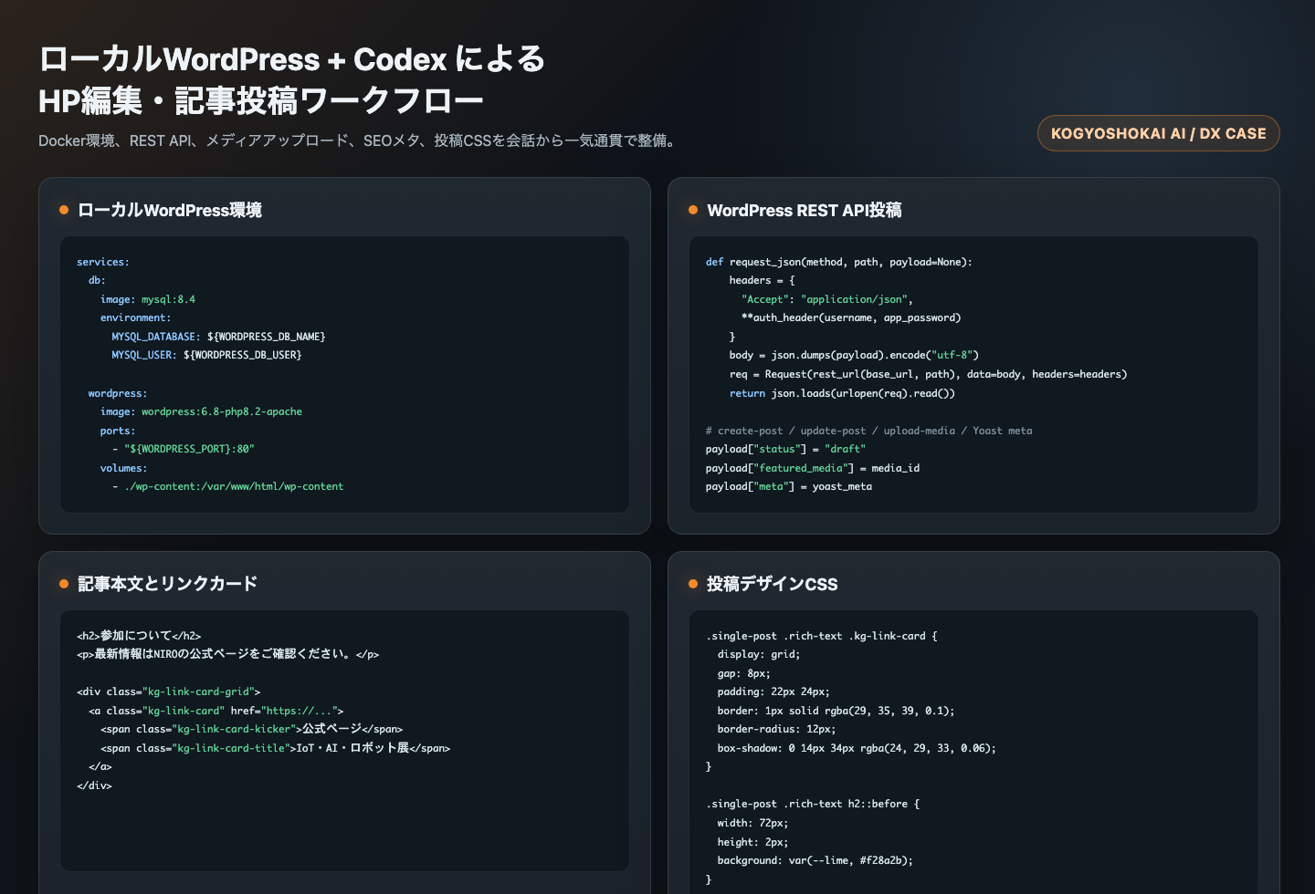 ローカルWordPressとCodexによる実装ワークフローのコード画面