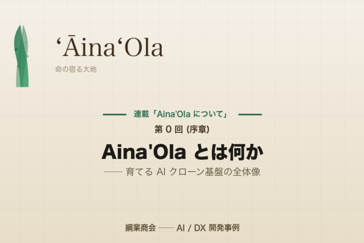 連載「Aina’Ola について」第 0 回 (序章): Aina’Ola とは何か ── 育てる AI クローン基盤の全体像
