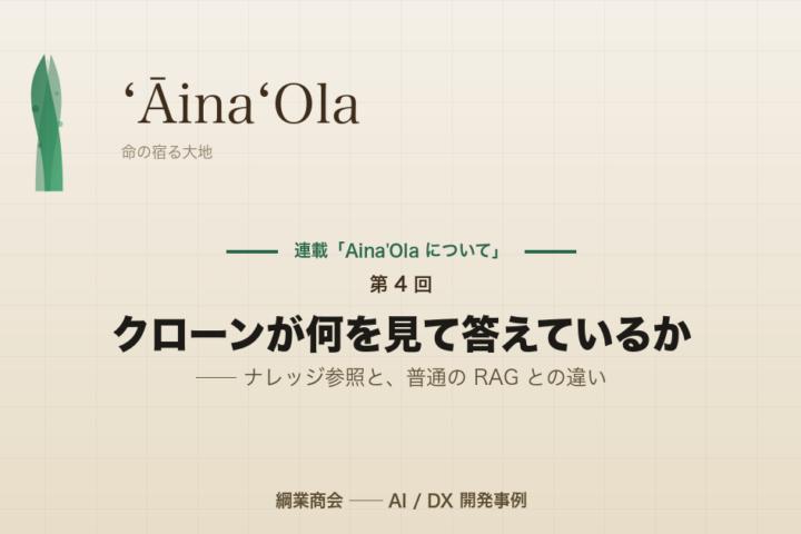 連載「Aina’Ola について」第 4 回: クローンが何を見て答えているか ── ナレッジ参照と、普通の RAG との違い